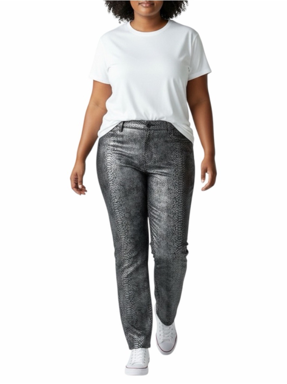 Jones of New York Metallic Snake-Print Jeans Blue/Silver Size 16